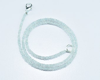 Natural Aquamarine Rondelle Gemstone Faceted Beads Necklace 3mm, Aquamarine Beaded Necklace