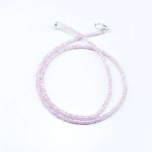 Pink Cubic Zircon Rondelle Faceted Gemstone Necklace, 2mm Pink Cubic Zircon Faceted Beaded Necklace, Bead Necklace For Gift