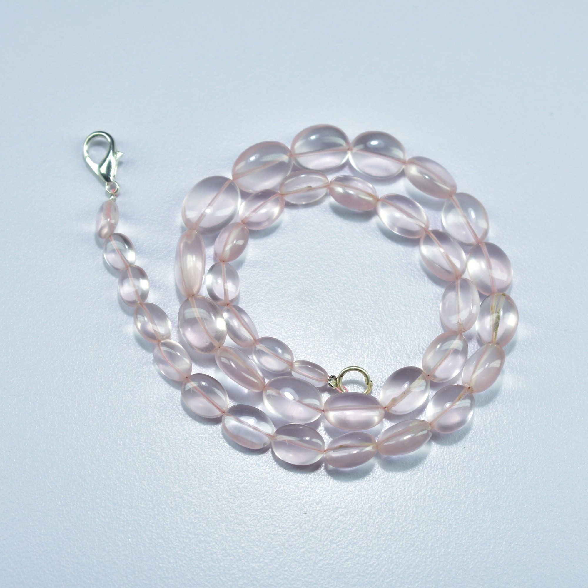 Best Quality Natural Rose Quartz Smooth Plain Oval Shape Gemstone Beads Necklace 6×7.50mm - 8.50×11mm, Rose Quartz 16 Inch Beaded Necklace