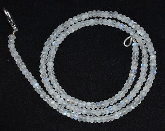 Natural white rainbow moonstone rondelle faceted gemstone beads necklace 3.50m, Moonstone Beaded Necklace 