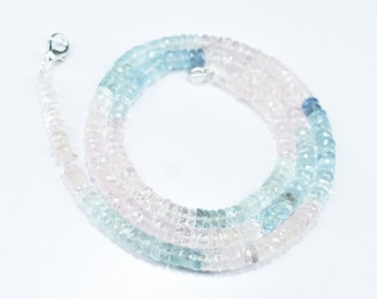 AAA++ Quality Multi Aquamarine Gemstone Faceted Tyre Beads Necklace 4.50mm - 5mm, Natural Aquamarine Heishi Beads Jewelry, Gift For Her