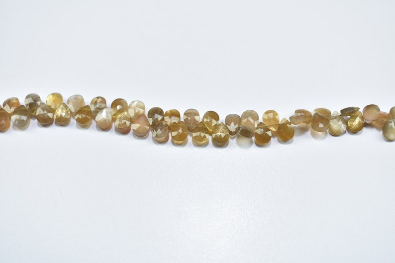 5.75X7.75MM Natural Golden Shine Moonstone Faceted Pear Shape Gemstone Briolette Beads 8 Inch Strand 5X7MM Moonstone Pear Faceted Beads