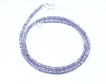 Purple Cubic Zircon Rondelle Faceted Gemstone Beads Necklace 2.50mm, Purple Cubic Zircon Faceted Beaded Necklace, Necklace For Gift