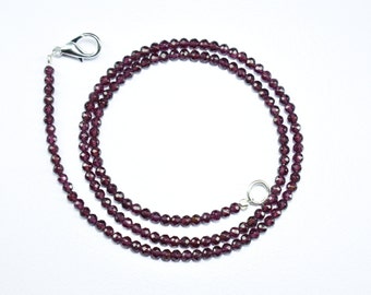 Collar de cuentas de piedras preciosas facetadas de bolas redondas bien talladas de granate natural de 3 mm, collar de cuentas de granate