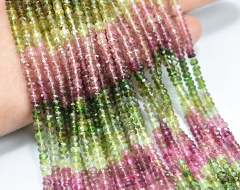 AAA Quality Multi Tourmaline Faceted Rondelle Beads 13 Inch 1 Strand, Natural Tourmaline 3mm - 3.50mm Gemstone Beads, Tourmaline Wholesale