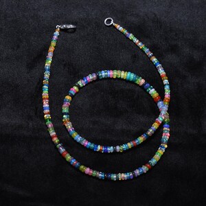 Disco Ethiopian Opal Gemstone Smooth Rondelle Beads Necklace, 2.50mm - 4.50mm Ethiopian Opal Beaded Necklace, Flashy Opal Jewelry image 4