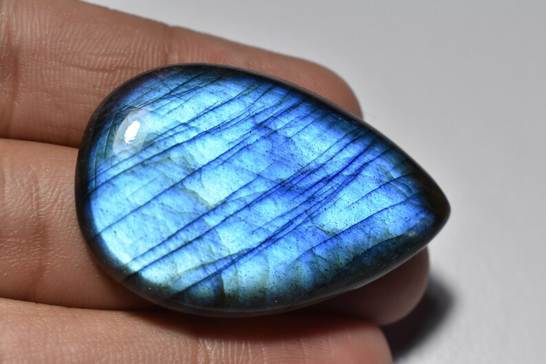 76 Cts Labradorite Loose Gemstone Cabochon 28\u00d743\u00d77.5MM Beautiful Natural Labradorite Pear Shape Blue Flashy Cabochon