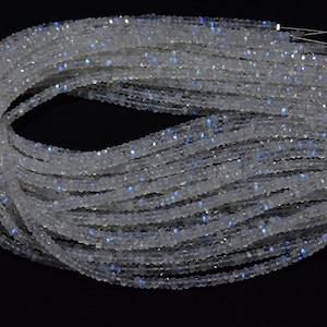 Excellent! White Rainbow Moonstone Rondelle Faceted Gemstone Beads 3.50mm - 4mm, Natural Rainbow Moonstone Faceted Beads 13 Inch 1 Strand image 2