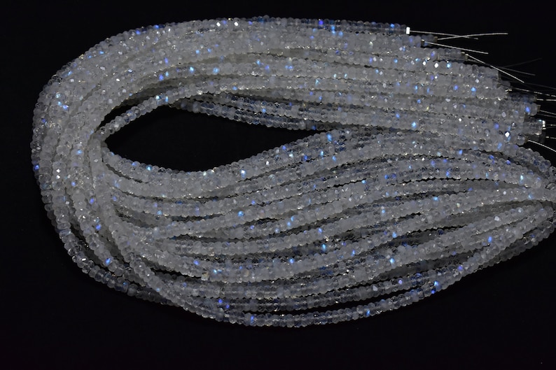 Excellent! White Rainbow Moonstone Rondelle Faceted Gemstone Beads 3.50mm - 4mm, Natural Rainbow Moonstone Faceted Beads 13 Inch 1 Strand image 2