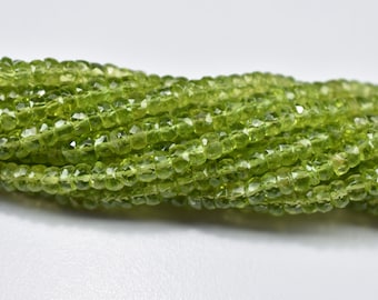 AAA Quality Peridot Rondelle Faceted Gemstone Beads 13 Inch 1 Strand, Natural Peridot Rondelle Faceted Beads 4.5mm