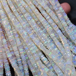Top Quality Ethiopian Opal Faceted Tyre Shape Gemstone Beads 4mm - 6.50mm, Natural Welo Opal Heishi Beads 16 Inch Strand, Flashy Opal Bedas
