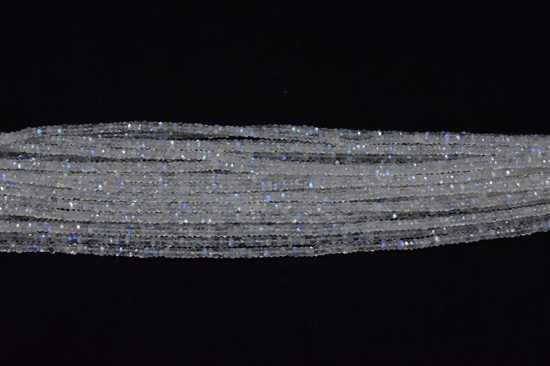 Excellent! White Rainbow Moonstone Rondelle Faceted Gemstone Beads 3.50mm - 4mm, Natural Rainbow Moonstone Faceted Beads 13 Inch 1 Strand image 4