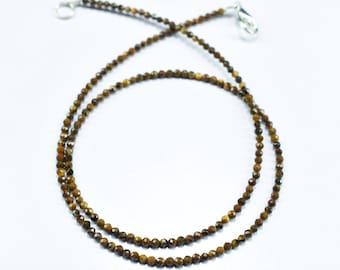 Natural Tiger Eye Rondelle Gemstone Faceted Beads Necklace 2.25mm, Tiger Eye Beaded Necklace