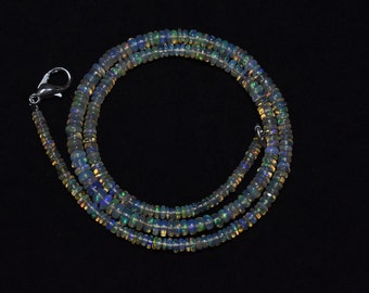 Top Quality Natural Ethiopian Opal Smooth Rondelle Gemstone Beaded 16 Inch Necklace 3.50MM - 5MM, Welo Opal Beaded Necklace