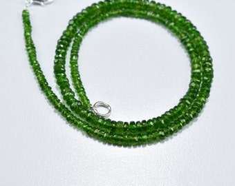 Top Quality Natural Chrome Diopside Rondelle Faceted Gemstone Beads Necklace 3mm - 4.50mm, Chrome Diopside 16 Inch Beaded Necklace