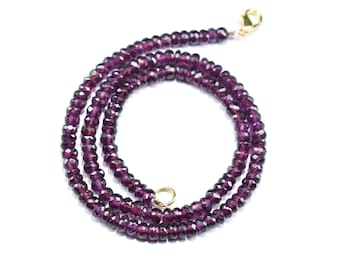 Collar de cuentas facetadas de piedra preciosa de rodolita granate natural de calidad AAA, color púrpura, rondelle, tira de 17 pulgadas, 5 mm - 5,25 mm