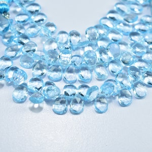 AAA ++ Qualität Natürliche Sky Blue Topaz Birne Form Edelstein Facettierte Briolette Perlen 4-Zoll-Strang 5 x 7 MM - 5.5X7.5 MM, Sky Blue Topaz Birne Perlen