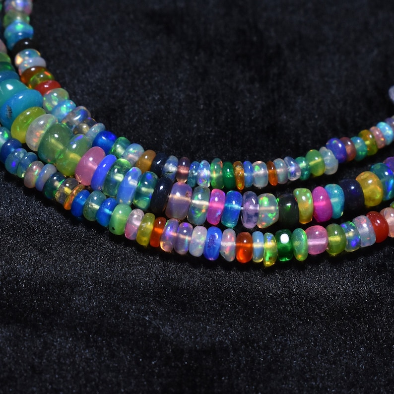 Disco Ethiopian Opal Gemstone Smooth Rondelle Beads Necklace, 2.50mm - 4.50mm Ethiopian Opal Beaded Necklace, Flashy Opal Jewelry image 2