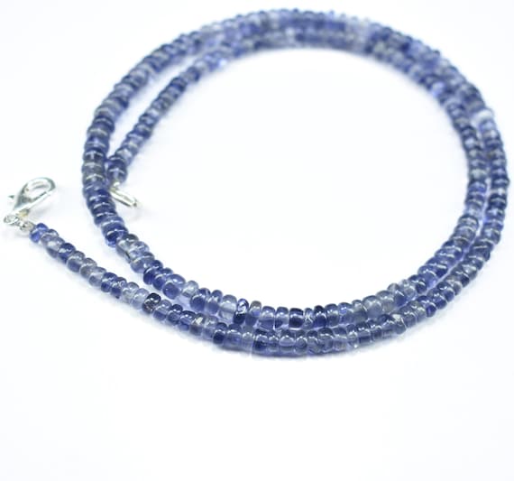 Best Quality Iolite Smooth Rondelle 16 Inch Beaded Necklace, Natural Iolite Beads Necklace 3.5mm-4mm, AAA Iolite Rondelle Gemstone Necklace