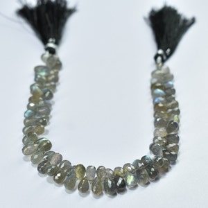 Natural Labradorite Side Drilled Tear Drop Gemstone Faceted Briolette Beads 8 Inch Strand 4.50X6.75MM - 4.75X7.50MM, Labradorite Drops Beads