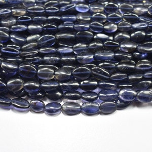 14 Inch 1 Strand Natural Iolite Smooth Oval Shape Gemstone Beads, 6X7.5mm - 6.5X8.5mm Iolite Plain Oval Beads, Iolite Handmade Beads