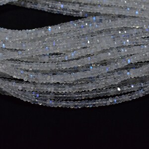 Excellent! White Rainbow Moonstone Rondelle Faceted Gemstone Beads 3.50mm - 4mm, Natural Rainbow Moonstone Faceted Beads 13 Inch 1 Strand image 5