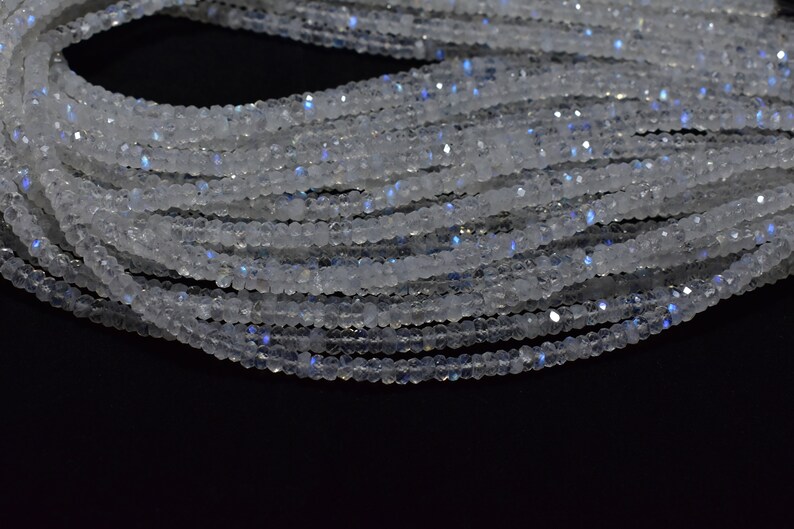Excellent! White Rainbow Moonstone Rondelle Faceted Gemstone Beads 3.50mm - 4mm, Natural Rainbow Moonstone Faceted Beads 13 Inch 1 Strand image 5