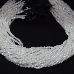Natural White Rainbow Moonstone Rondelle Faceted Gemstone Beads 13 Inch Strand 3.50MM, White Rainbow Moonstone Faceted Beads