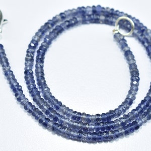 AAA Quality Natural Iolite Rondelle Faceted Gemstone Beads Necklace 3.50mm, Iolite Beaded Necklace