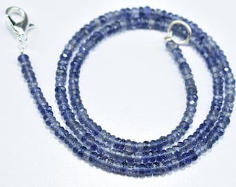 AAA Quality Natural Iolite Rondelle Faceted Gemstone Beads Necklace 3.50mm, Iolite Beaded Necklace
