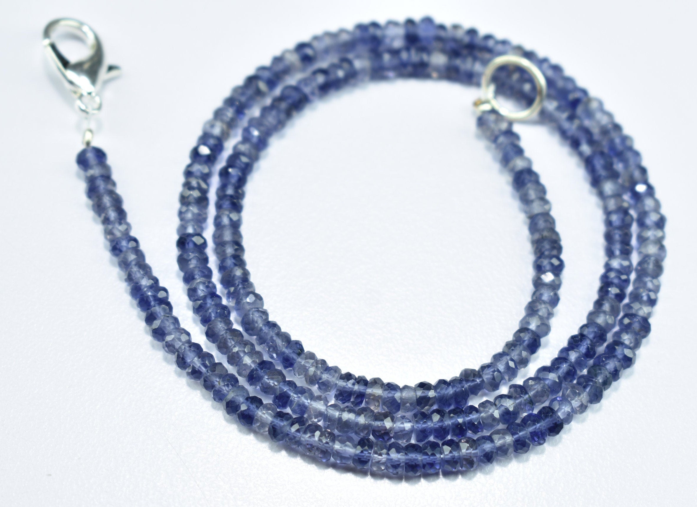 AAA Quality Natural Iolite Rondelle Faceted Gemstone Beads Necklace 3.50mm, Iolite Beaded Necklace