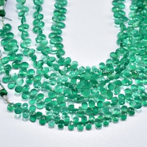 Amazing Natural Green Onyx Pear Shape Gemstone Faceted Briolette Beads 8 Inch Strand, Green Onyx Pear Faceted Beads 4X6mm