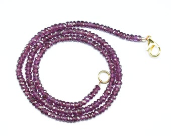 Collar de cuentas de piedras preciosas facetadas en forma de rondelle de granate rodolita de calidad AAA natural de 3,75 mm a 4 mm aproximadamente, collar de cuentas de granate rodolita