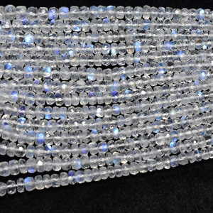 White Rainbow Moonstone Rondelle Gemstone Faceted Beads 16 Inch Strand, AAA Quality Natural Rainbow Moonstone Faceted Beads 3mm - 5.50mm