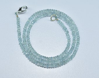 AAA Quality Natural Aquamarine Rondelle Gemstone Faceted Beads Necklace 3.25mm, Aquamarine beaded necklace