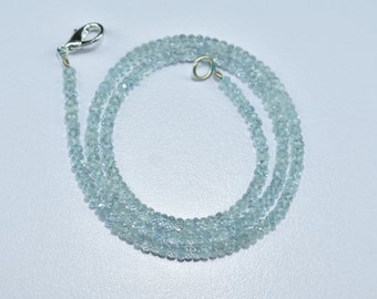 AAA Quality Natural Aquamarine Rondelle Gemstone Faceted Beads Necklace 3.25mm, Aquamarine beaded necklace