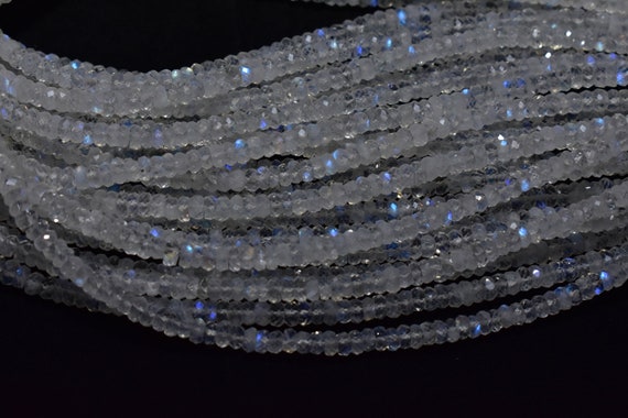 Excellent! White Rainbow Moonstone Rondelle Faceted Gemstone Beads 3.50mm - 4mm, Natural Rainbow Moonstone Faceted Beads 13 Inch 1 Strand