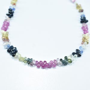Multi Sapphire Faceted Teardrop Gemstone Beads 3X4mm - 3X5mm 8 Inch, Natural Multi Sapphire Drops Briolette Beads, Sapphire Side Drill Beads