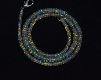 Collar de cuentas de ópalo etíope natural de calidad AAA, con forma de rondelle lisa, de 43 cm (3,50 mm - 5 mm), con cuentas de ópalo Welo.