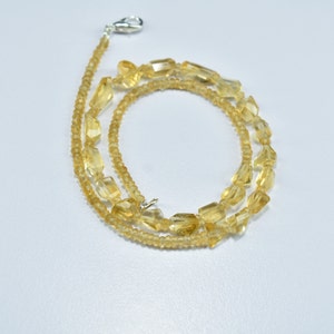 Best Quality Natural Citrine Nugget And Rondelle Faceted Gemstone 17 Inch Beaded Necklace, Citrine Beads Necklace