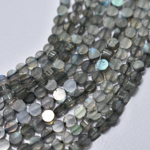 4mm Natural Labradorite Flat Coin Shape Gemstone Beads 13 Inch 1 Strand, Labradorite Coin Beads