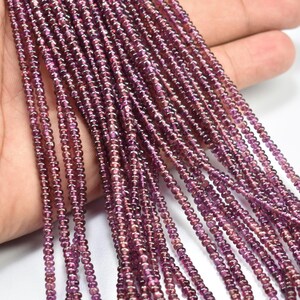 Rhodolite Garnet Smooth Rondelle Gemstone Beads 16 Inch Strand, Natural Rhodolite Garnet Plain Beads 3mm, Rhodolite Garnet Smooth Beads