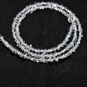 AAA Quality White Clear Herkimer Diamond Quartz Fancy Nugget Shape Gemstone Beads Necklace 3mm - 4mm, Diamond Quartz Beaded Necklace