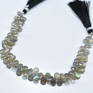 Top Quality Natural Labradorite Faceted Pear Shape Gemstone Briolette Beads 8 Inch Strand  6X8MM - 6X9MM, Labradorite Pear Faceted Beads
