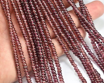 Natural Rhodolite Garnet Smooth Rondelle Beads 4mm, Rhodolite Garnet Gemstone Beads 16 Inch Strand, Rhodolite Garnet Plain Beads