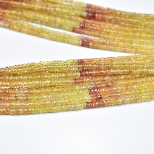 Natural Yellow Sapphire Shaded Faceted Gemstone Beads 16" Strand, Best Quality Yellow Sapphire Rondelle Beads 2.5mm, Sapphire Jewelry Making
