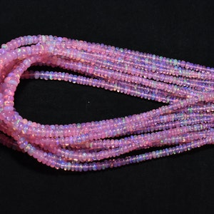 Top Quality Pink Ethiopian Opal Smooth Rondelle Gemstone Beads  16 Inch 1 Strand, Pink Opal Plain Beads 2.50mm - 4.50mm