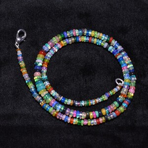 Disco Ethiopian Opal Gemstone Smooth Rondelle Beads Necklace, 2.50mm - 4.50mm Ethiopian Opal Beaded Necklace, Flashy Opal Jewelry image 5
