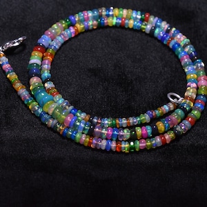 Disco Ethiopian Opal Gemstone Smooth Rondelle Beads Necklace, 2.50mm - 4.50mm Ethiopian Opal Beaded Necklace, Flashy Opal Jewelry image 1