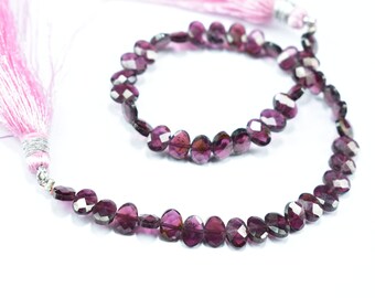 Garnet Faceted Gemstone Briolette Oval Shape Beads, 8 Inch Strand Natural Garnet Faceted Oval Beads 3.50X5.50mm - 4X6mm, Garnet Beads